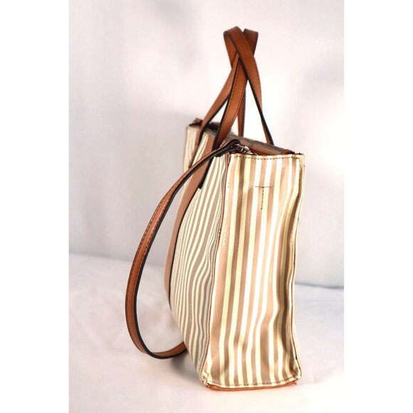 Tahari Brown & Tan‎ Striped Tote Bag with Dual Handles & Adjustable - Picture 5 of 9